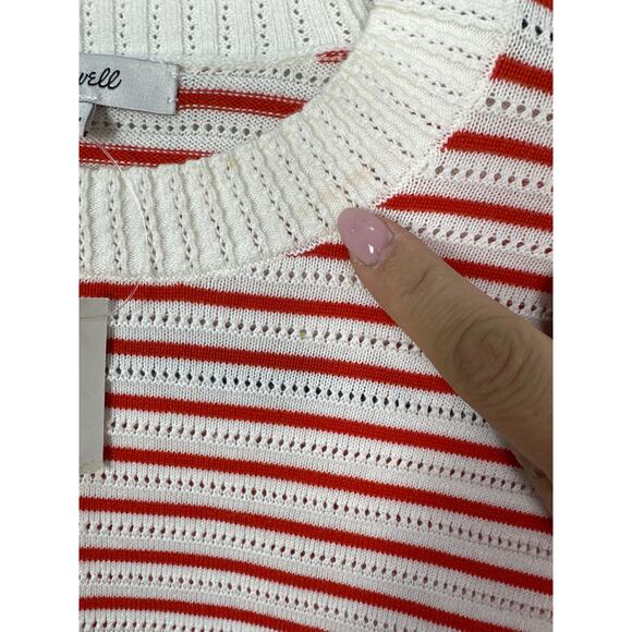 Madewell NWT Women’s Red Cream Striped Textural Stitch Cotton Sweater size XS - Picture 7 of 9